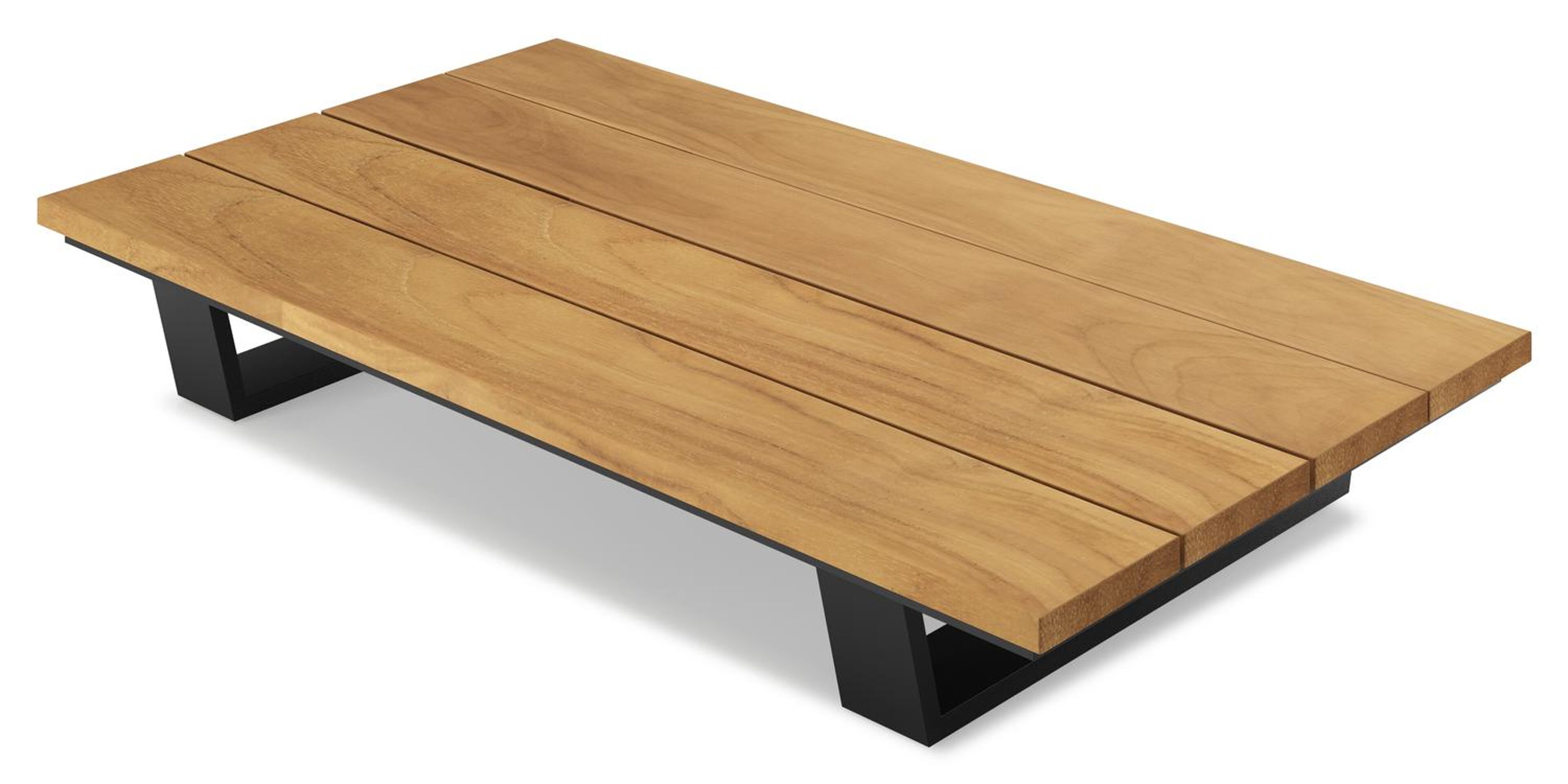 Table basse Pagino en aluminium noir et teck naturel - Lg 140 x larg. 79,5 x H 21 cm