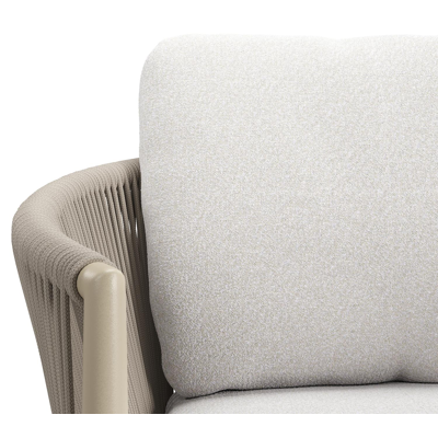 Organo tuinstoel in zwart aluminium en beige verticaal geweven luxe vlakke rope met stoelkussen in All Weather Solica Soul Optik