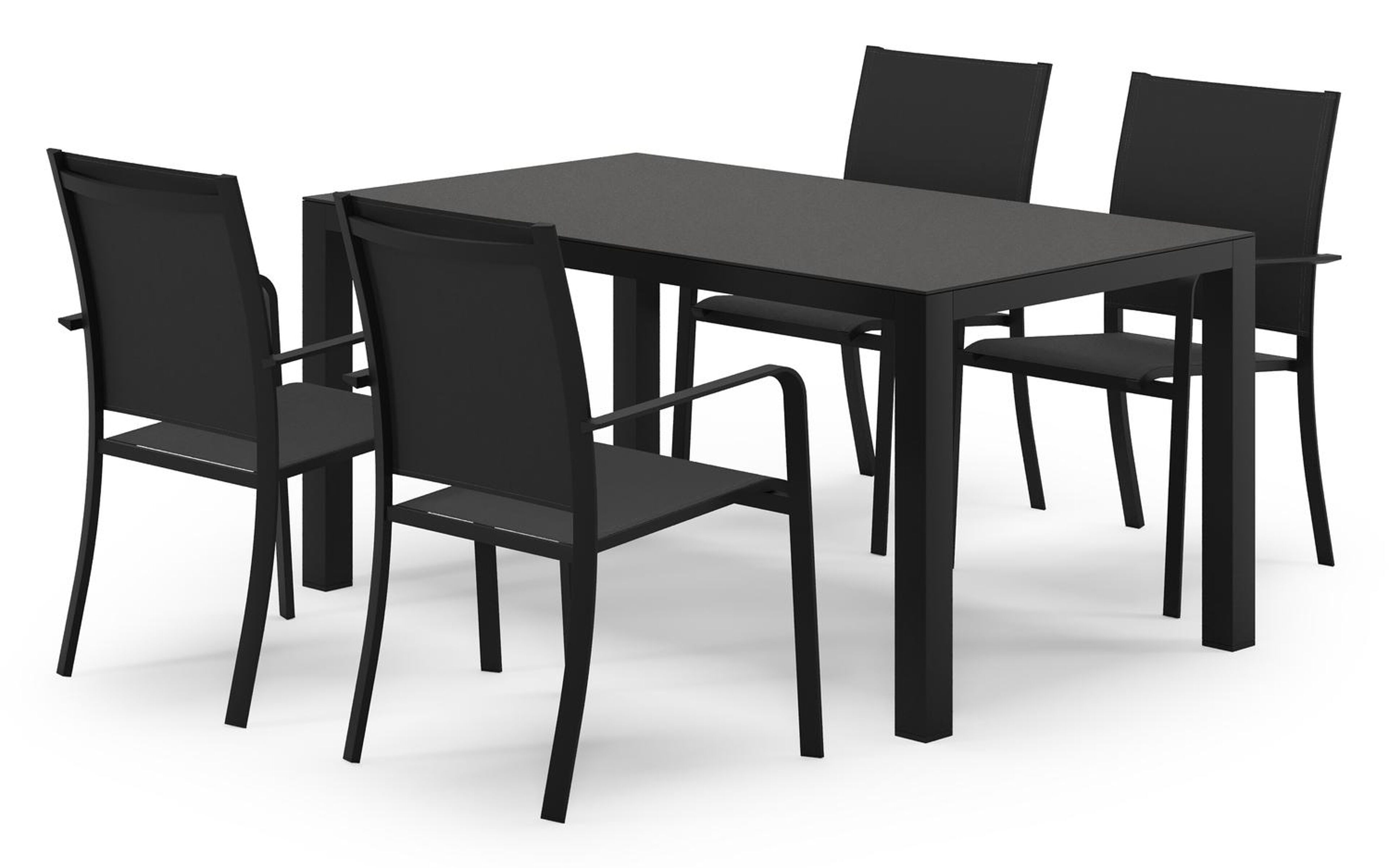 Varese ensemble de jardin rectangulaire en aluminium noir en sintered stone notte minerale avec 4 chaises de jardin Calobra
