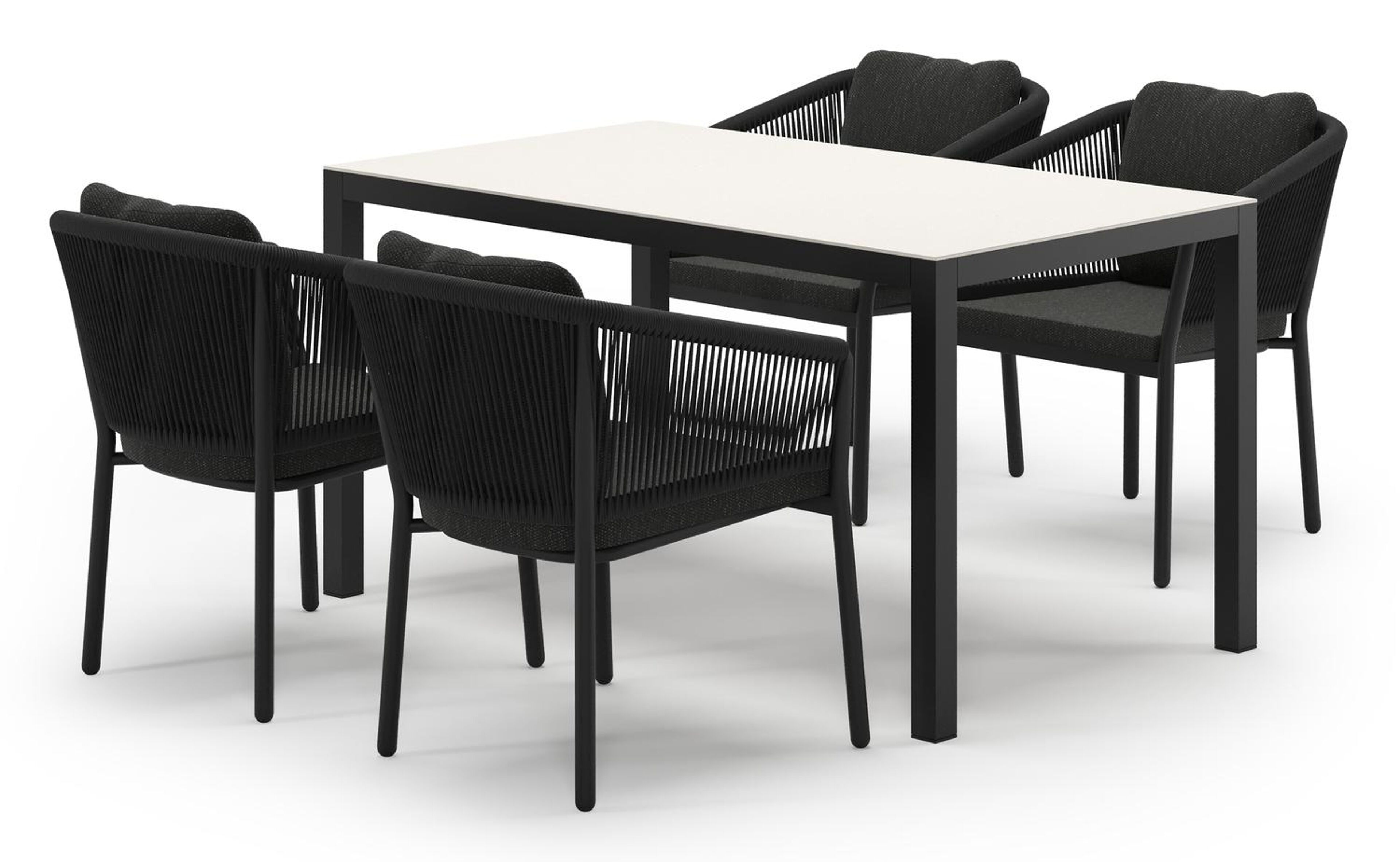 Ensemble de jardin Feltro en aluminium noir et sintered stone crema minerale avec 4 chaises de jardin Gerona