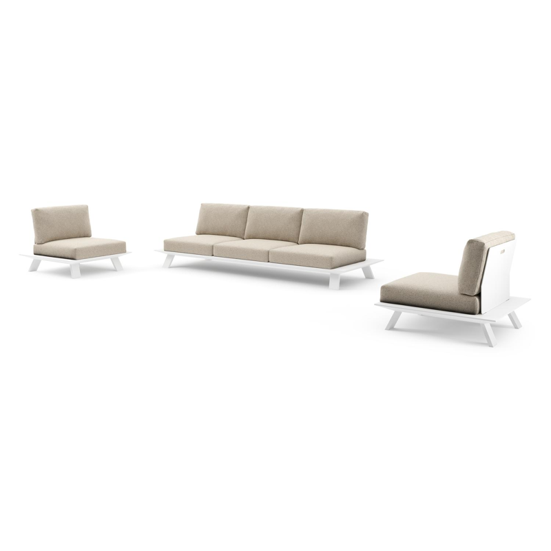 Salon de jardin Cesano en aluminium blanc et coussin en all weather Cosytica bora desert