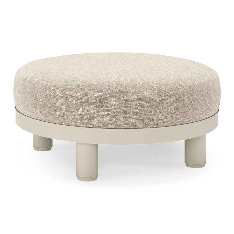 Salon de jardin pouf Donato en aluminium beige et coussins en all weather sunbrella® luxe Chartres Pewter