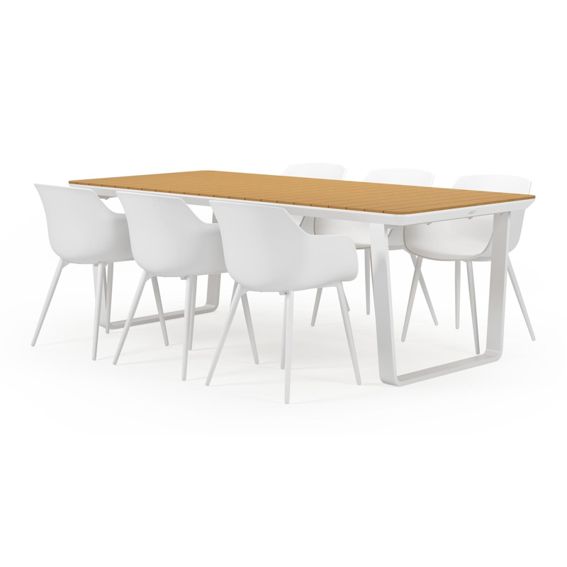 Alora tuinset in wit aluminium en polywood tafelblad met 6 Paco tuinstoelen
