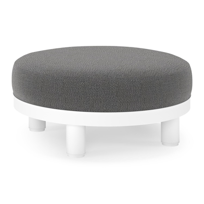 Salon de jardin pouf Donato en aluminium blanc et coussins en all Weather Sunbrella® Luxe Savane Tornado