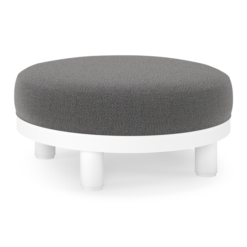 Salon de jardin pouf Donato en aluminium blanc et coussins en all Weather Sunbrella® Luxe Savane Tornado