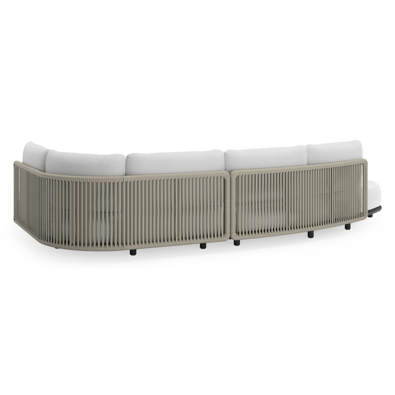 Lomano loungehoek in zwart aluminium en beige verticaal geweven luxe vlakke rope met Ego Birch all weather solica
