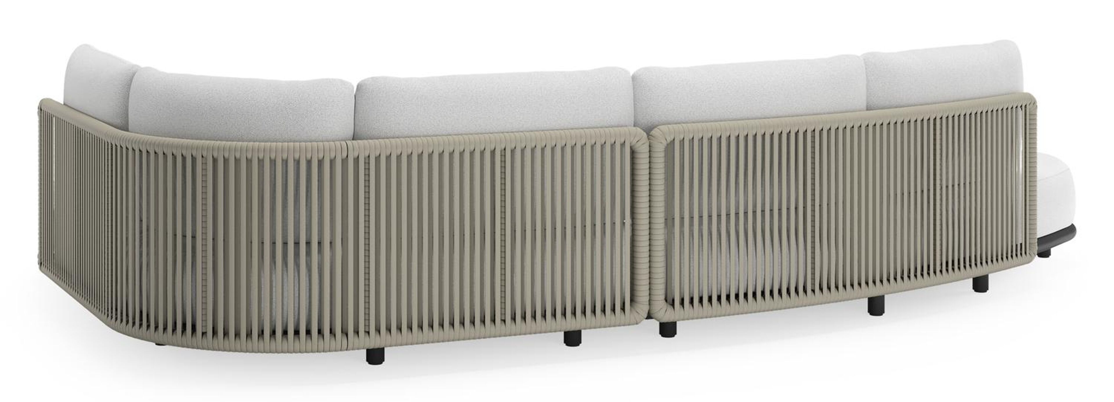 Lomano loungehoek in zwart aluminium en beige verticaal geweven luxe vlakke rope met Ego Birch all weather solica