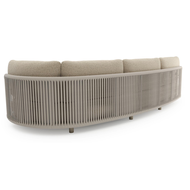 Lomano loungebank in beige aluminium en beige verticaal geweven luxe vlakke rope met bora forest all weather cosytica kussen