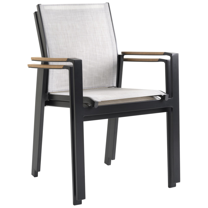 Tora tuinset in zwart aluminium en naturel polywood tafelblad met 4 stapelbare Bahia tuinstoelen