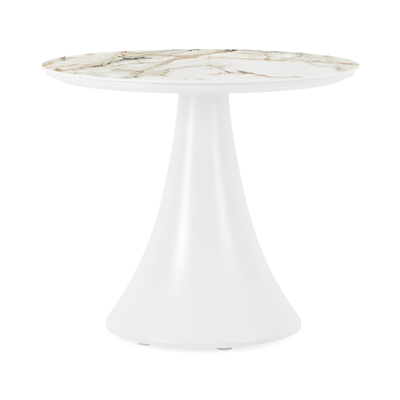 Fano low dining loungetafel in wit aluminium en volkeramiek calacatta luxe - Dia. 65 x H 55 cm