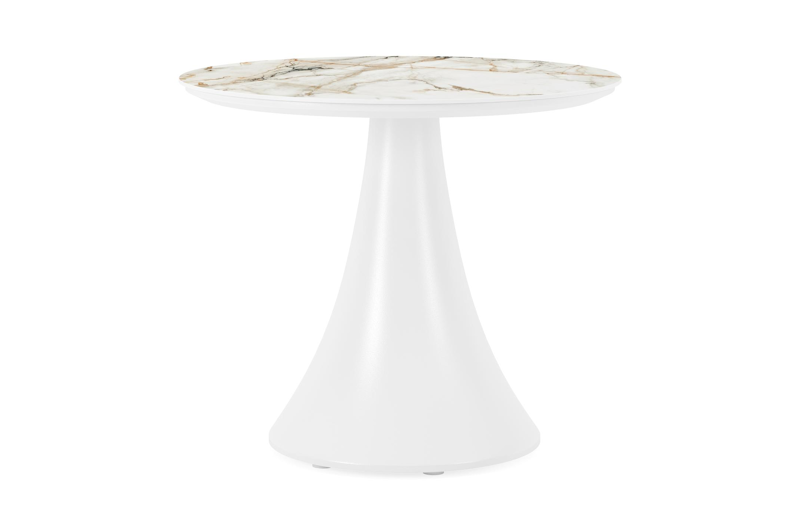 Fano low dining loungetafel in wit aluminium en volkeramiek calacatta luxe - Dia. 65 x H 55 cm