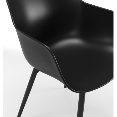 Bahia tuinset in zwart aluminium en grijs keramische print tafelblad met 6 Paco tuinstoelen