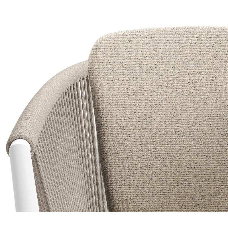 Orso tuinstoel in wit aluminium en beige verticaal geweven ronde rope met zitkussen in All Weather Cosytica Marbella Beige