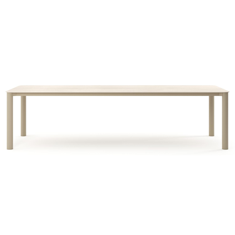 Orso tuintafel rechthoekig afgerond in beige aluminium en volkeramiek Travertino Bianco - L 290 x B 110 x H 74.5 cm