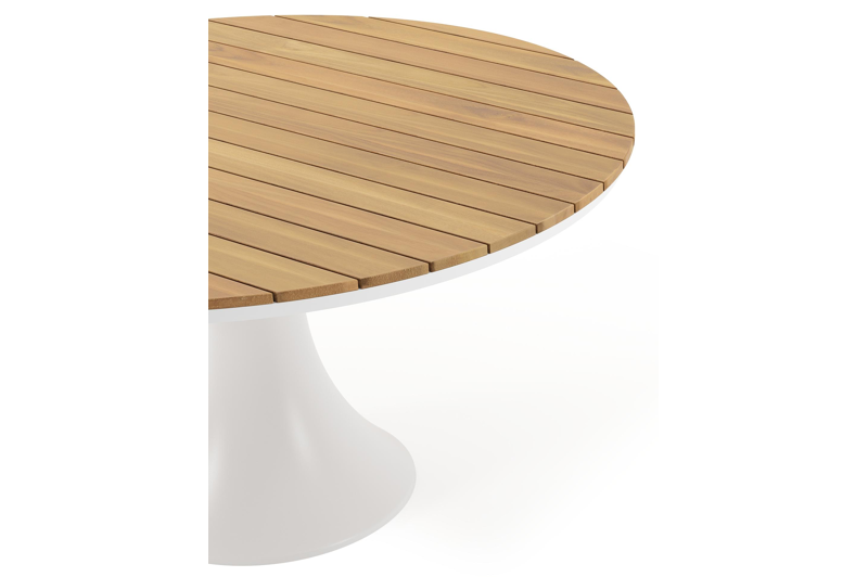 Fano tuintafel in wit aluminium en teak - Dia. 148 x H 75 cm