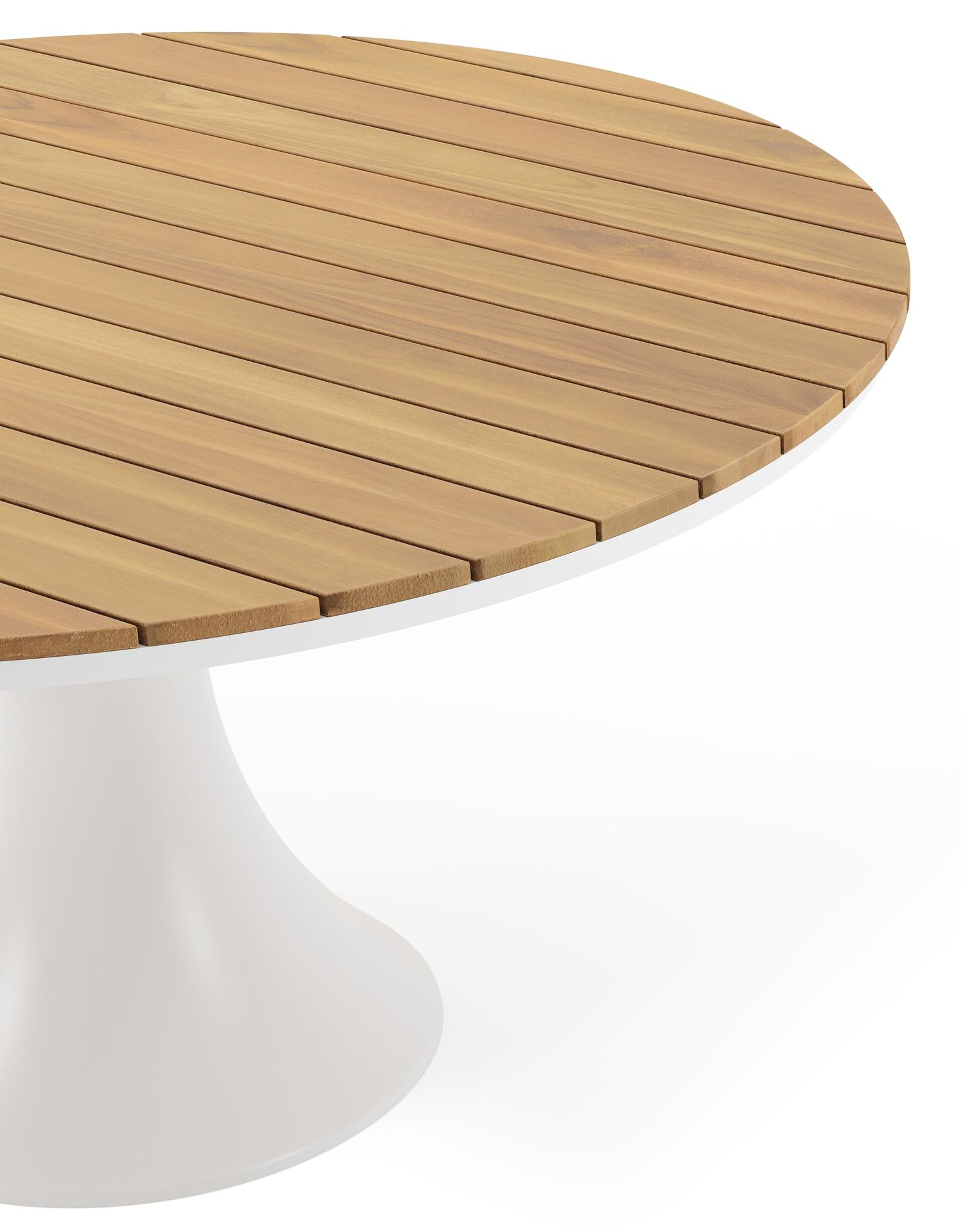 Table de jardin Fano ronde en aluminium blanc et teck - Diam. 148 x Haut. 75 cm
