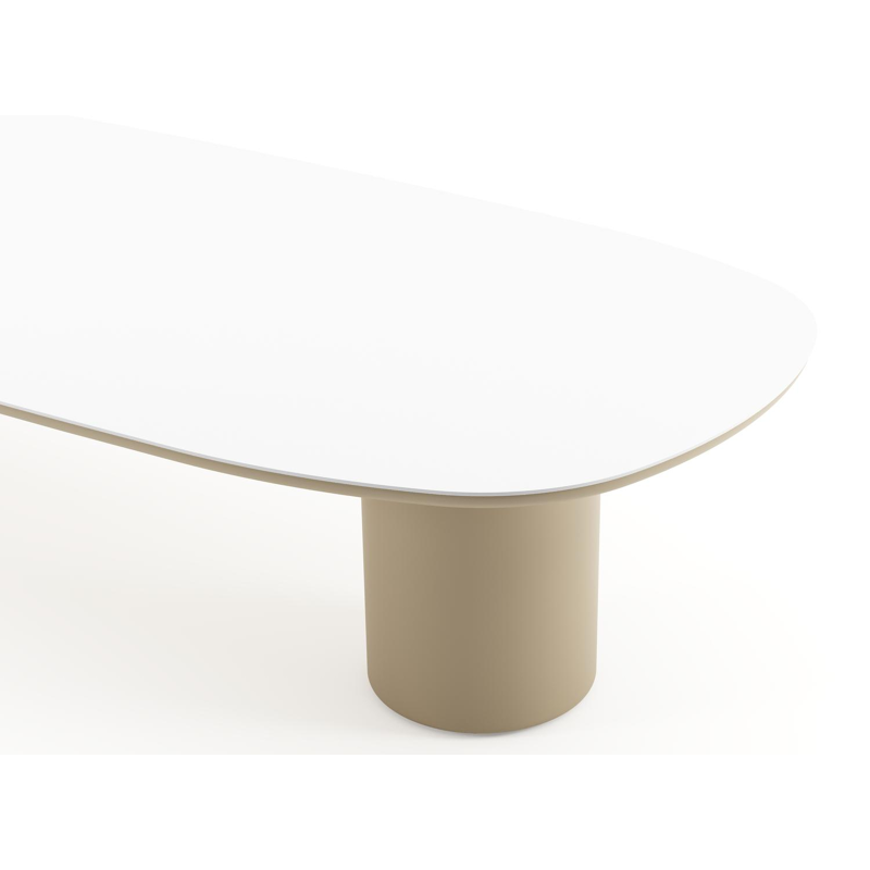 Amico low dining tuintafel bombo in beige aluminium en volkeramiek Arctic White - L 320 x B 130 x H 61 cm