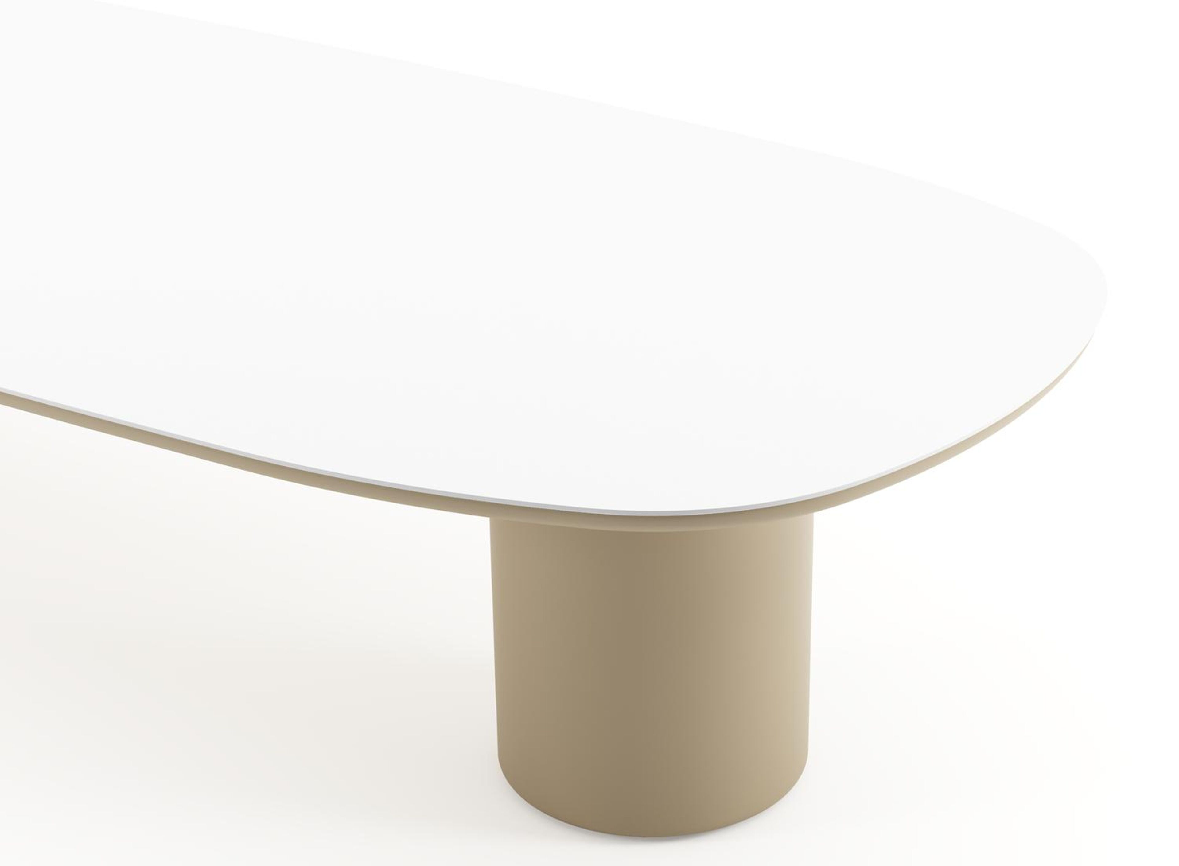 Table de jardin low dining Amico bombo en aluminium beige et céramique pleine Arctic White - Lg. 320 x Lrg. 130 x Haut. 61 cm