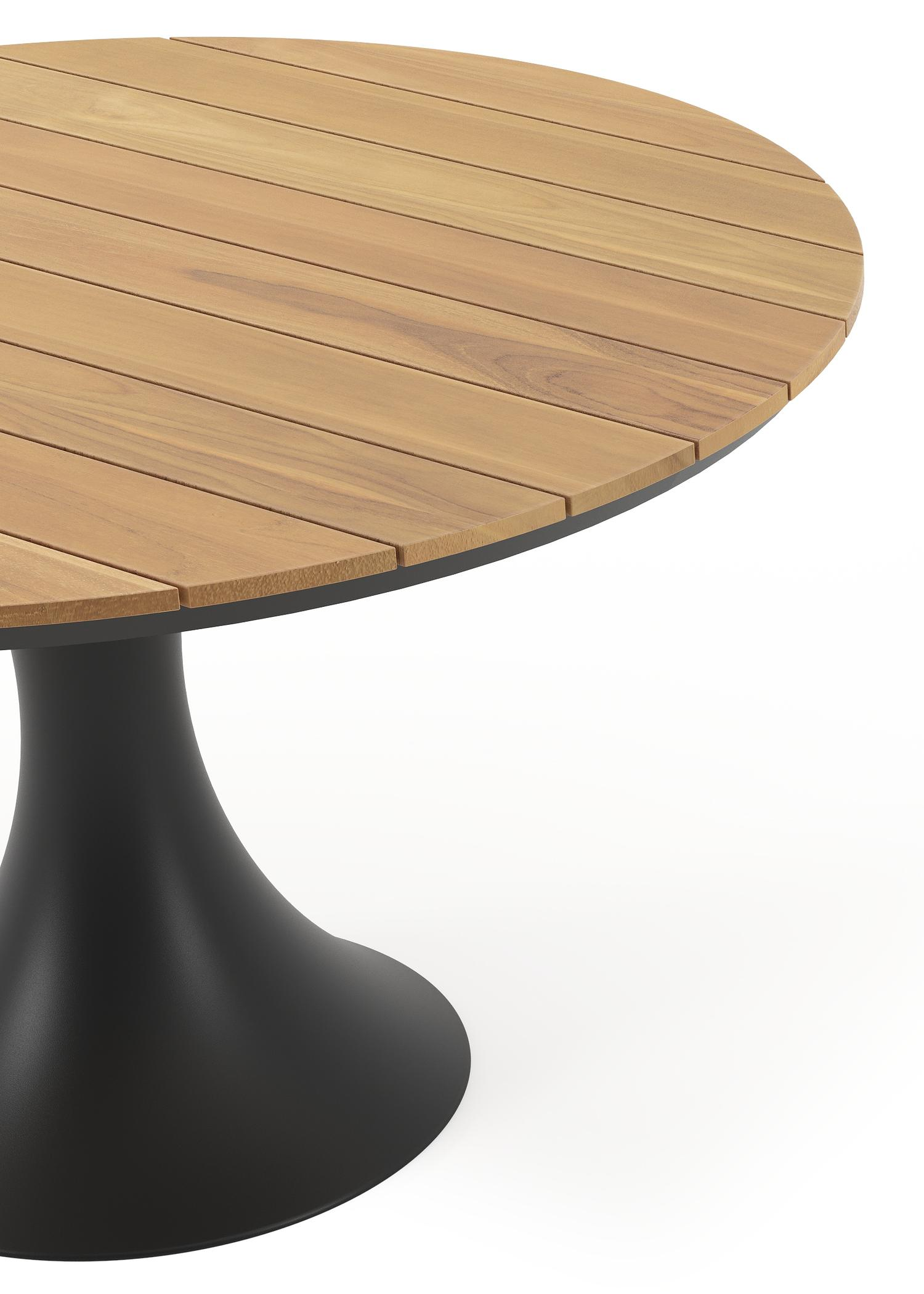 Fano tuintafel in zwart aluminium en teak - Dia. 130 x H 75 cm