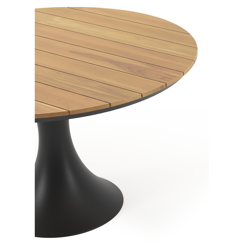 Fano tuintafel in zwart aluminium en teak - Dia. 130 x H 75 cm