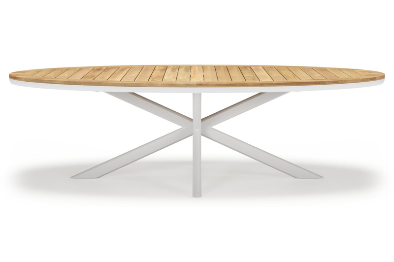 Pamplona tuintafel ovaal in wit aluminium en teak natural finish - L 270 x B 115 x H 72 cm