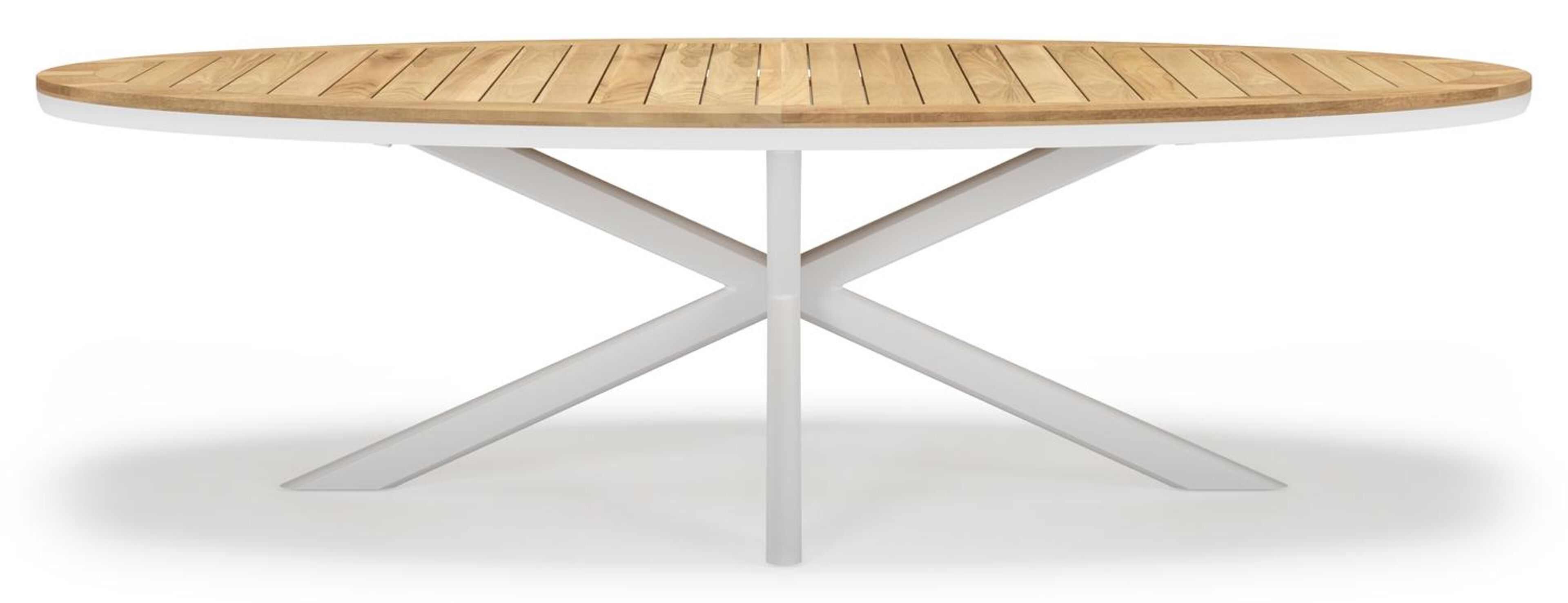 Pamplona ovale tuinset in wit aluminium en teak natural finish met 8 Zamora tuinstoelen