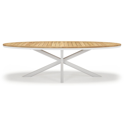 Pamplona tuintafel ovaal in wit aluminium en teak natural finish - L 270 x B 115 x H 72 cm