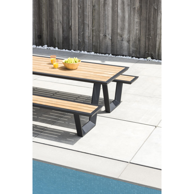 Sevilla picknicktafel in zwart aluminium en teak tafelblad - L 240 x B 175 x H 71 cm