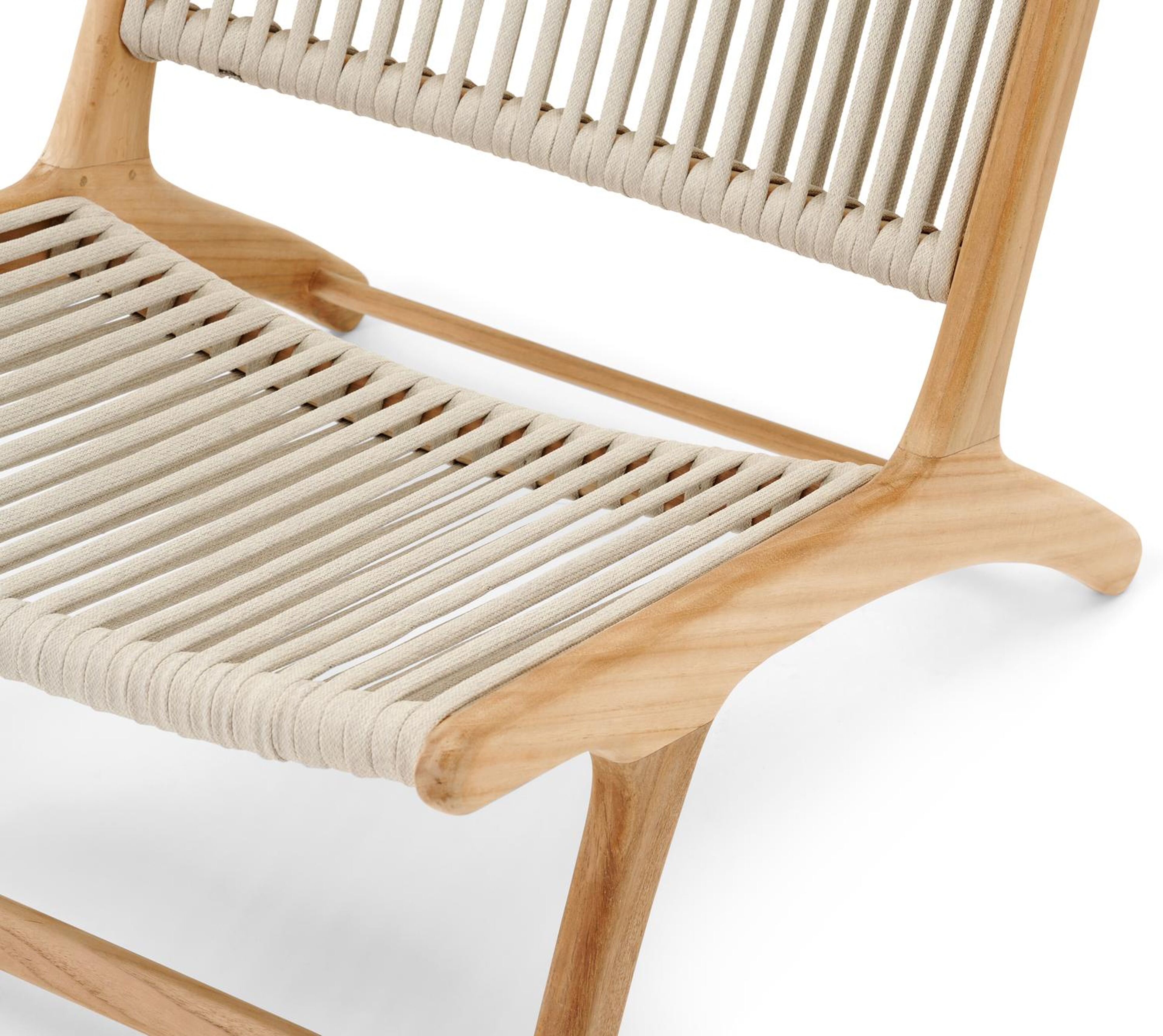 Cosito loungestoel 1-zit in teak en beige verticaal geweven luxe vlakke rope