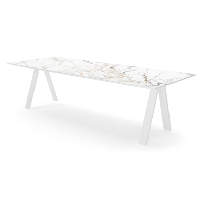 Cesano tuintafel in wit aluminium en volkeramiek calacatta luxe - L 280 x B 110 x H 74 cm