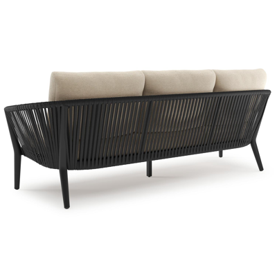 Canapé de jardin Orso en aluminium noir en corde ronde tissée verticalement noir et coussins en all weather cosytica Althea Chalk