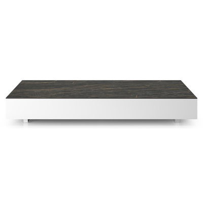 Table de basse Como rectangulaire en aluminium blanc et céramique pleine Black Obsession - Lg. 140 x Lrg. 80 x Haut. 20 cm