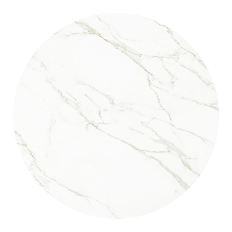 Table de jardin Fano en aluminium blanc et céramique pleine calacatta - Dia. 130 x H 75 cm