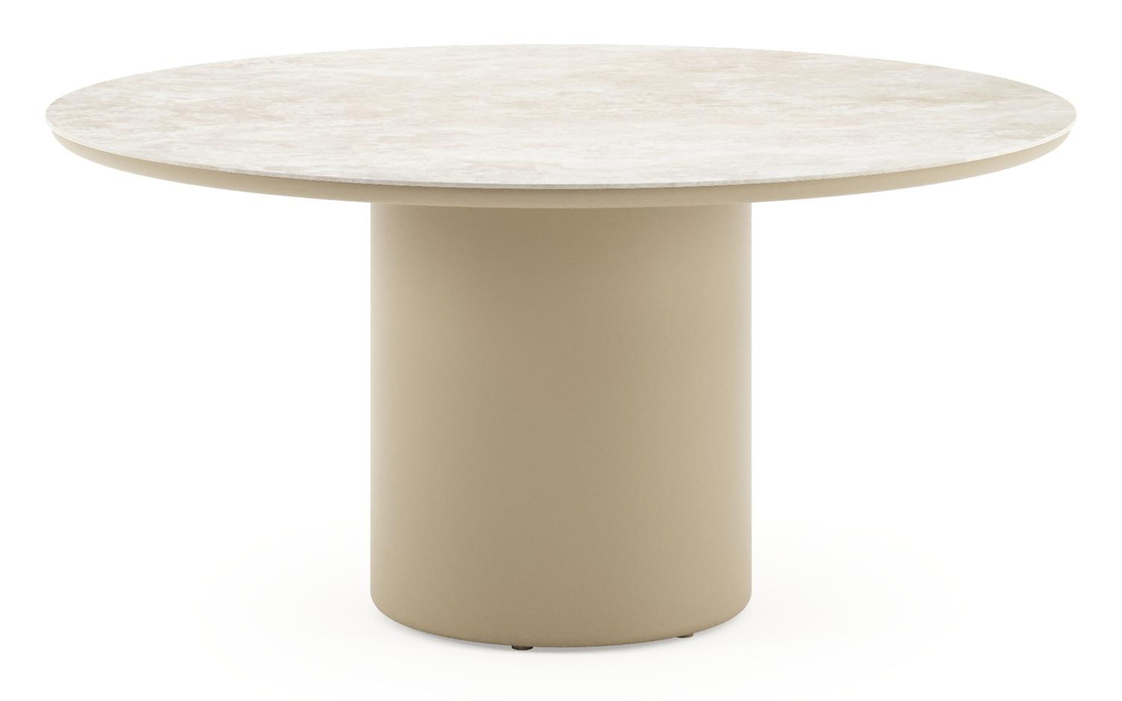 Table de jardin Amico rond en aluminium beige et céramique pleine Rapolano - Diam. 148 x Haut. 73.5 cm