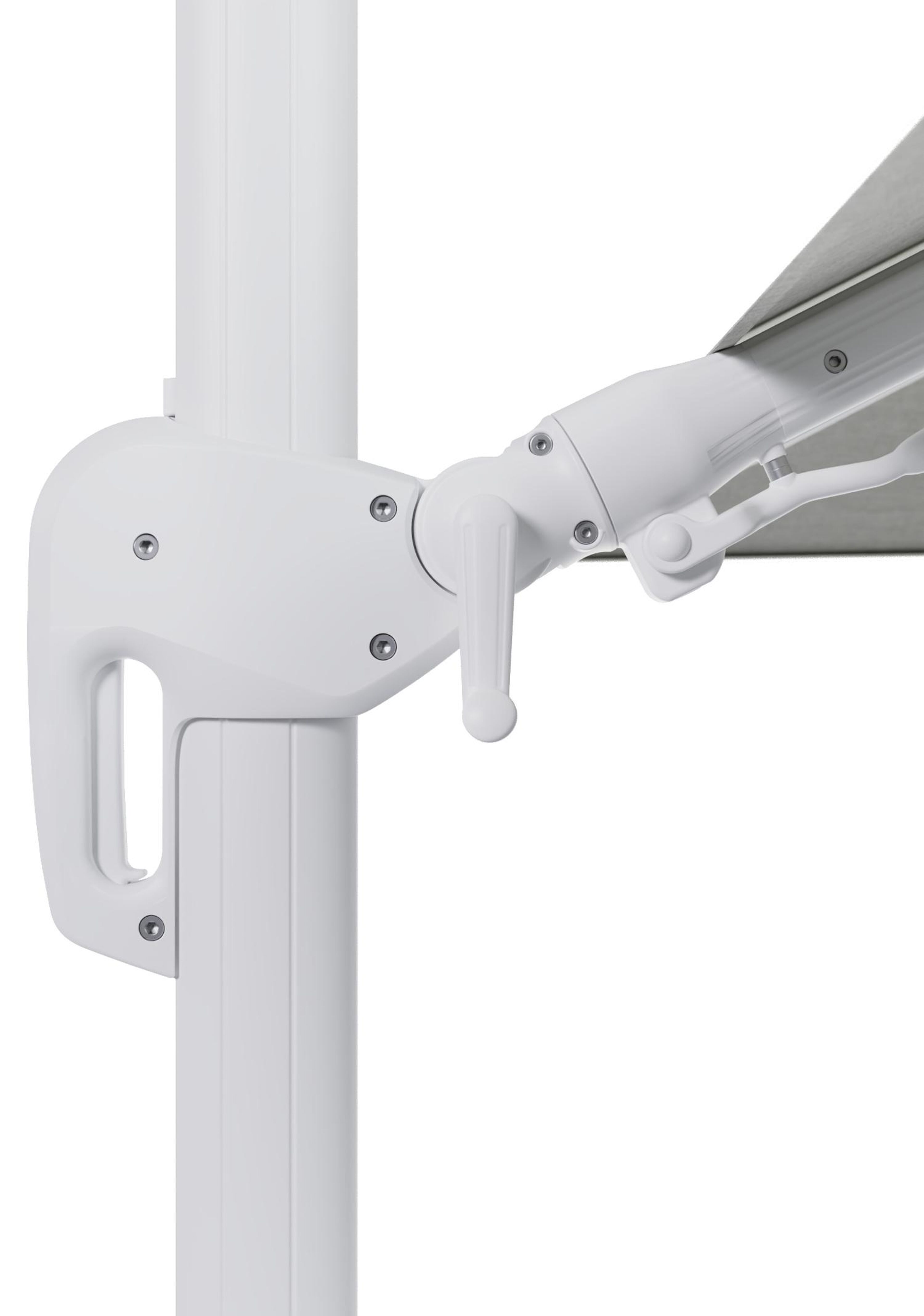 Parasol pendant Rufina avec fonction tilt en aluminium blanc avec toile de parasol en all weather sunbrella® premium gris - Larg1 300 x Larg2 300 cm (sans pied de parasol)