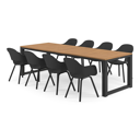 Ensemble de jardin Livo en aluminium noir avec plateau de table en teck et 8 chaises de jardin Artena
