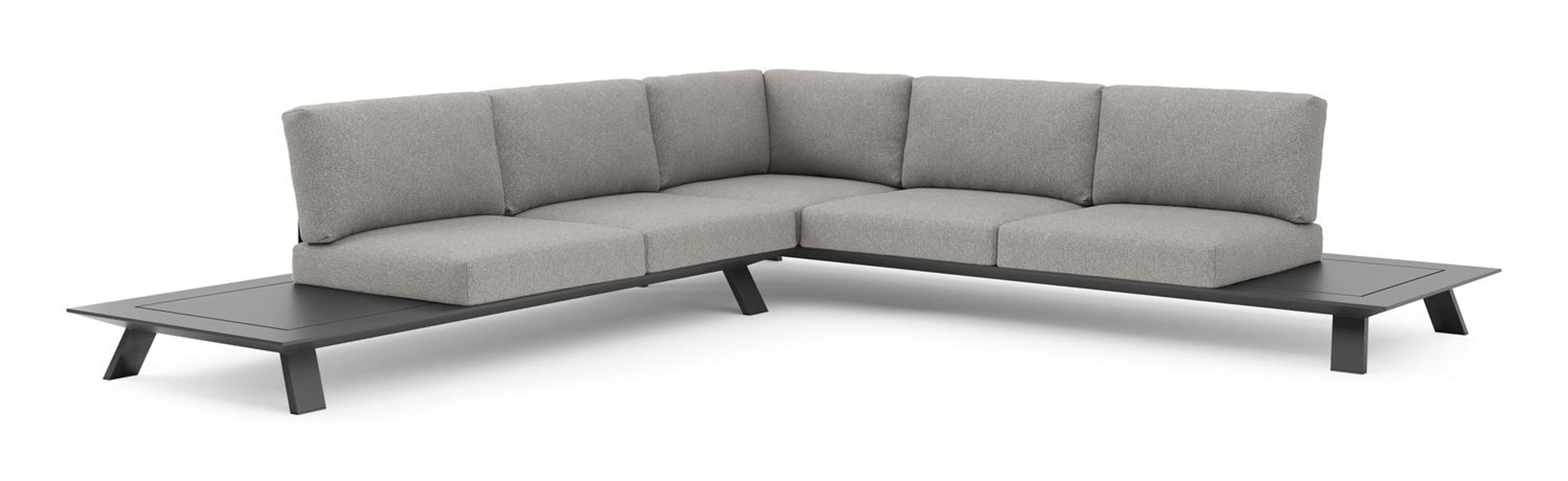 Salon de jardin d'angle Cesano en aluminium noir et coussin en all weather Sunbrella® luxe tundra charcoal