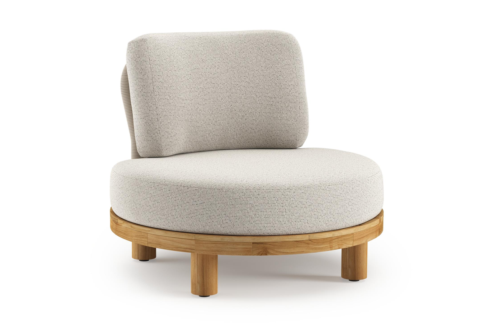 Donato loungestoel in teak en beige verticaal geweven ronde rope met all weather solica Firenze Natural kussen