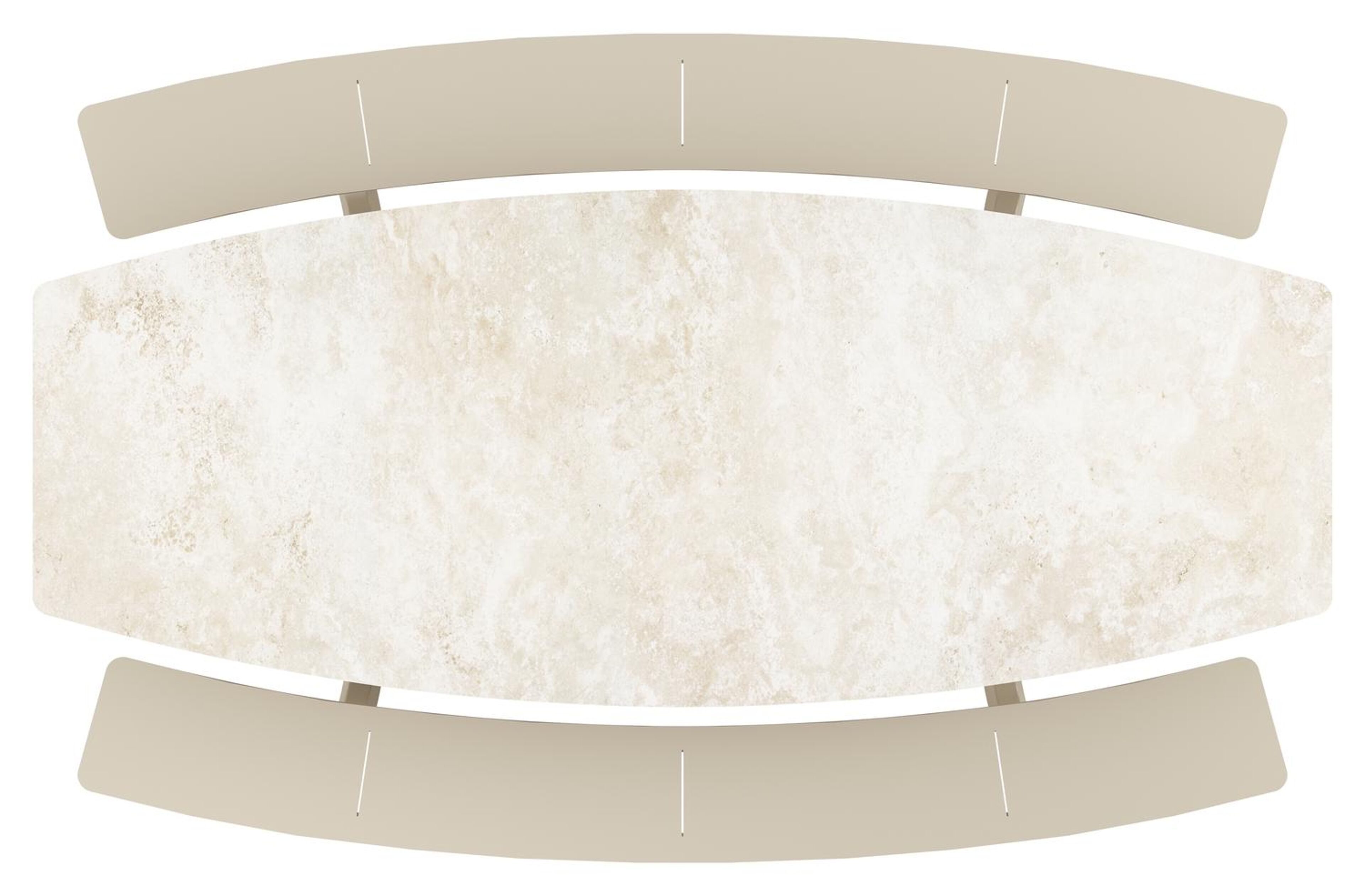 Table de pique-nique Forno forme de bateau en aluminium beige et céramique pleine Rapolano - Lg. 280 x Lrg. 192 x Haut. 72 cm