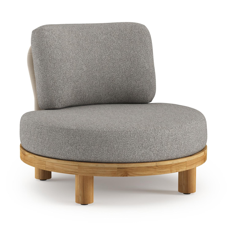 Fauteuil de jardin Donato en teck et corde ronde tissée verticalement beige et coussins en all weather sunbrella® luxe Tundra Charcoal