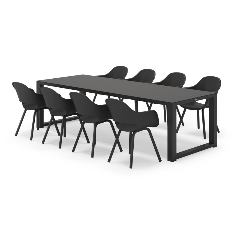 Livo ensemble de jardin rectangulaire en aluminium noir en sintered stone notte minerale avec 8 chaises de jardin Artena