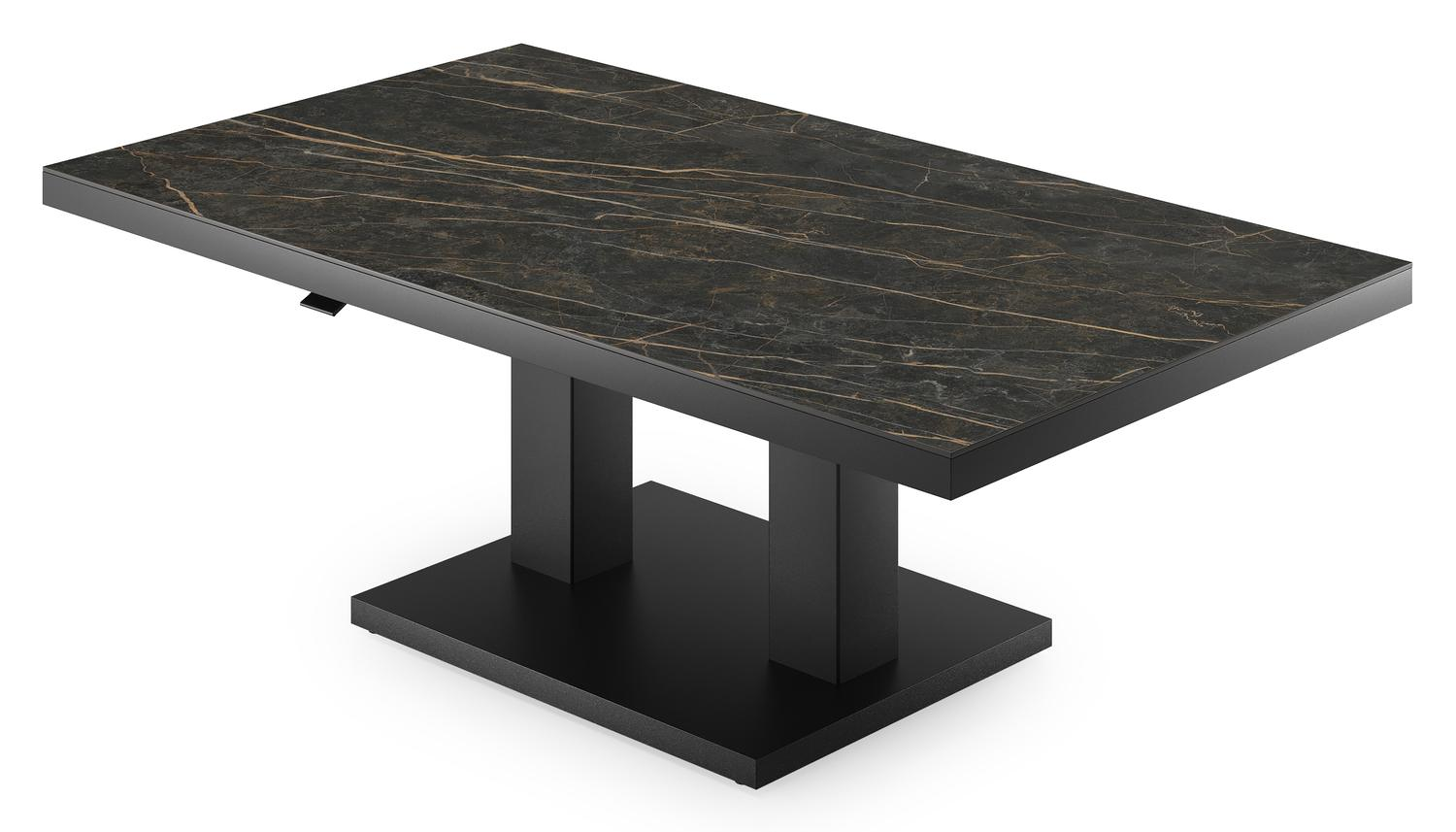 Cirello Pop up loungetafel in zwart aluminium en zwart volkeramiek - L 140 x B 80 x H 71,6 cm