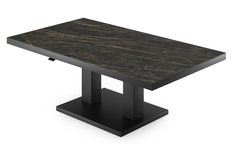 Cirello Pop up loungetafel in zwart aluminium en zwart volkeramiek - L 140 x B 80 x H 71,6 cm