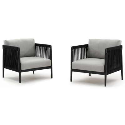 Urbino loungezetel 2 x 1-zit in zwart aluminium en zwart rope met natte grey chine all weather sunbrella® luxe kussen