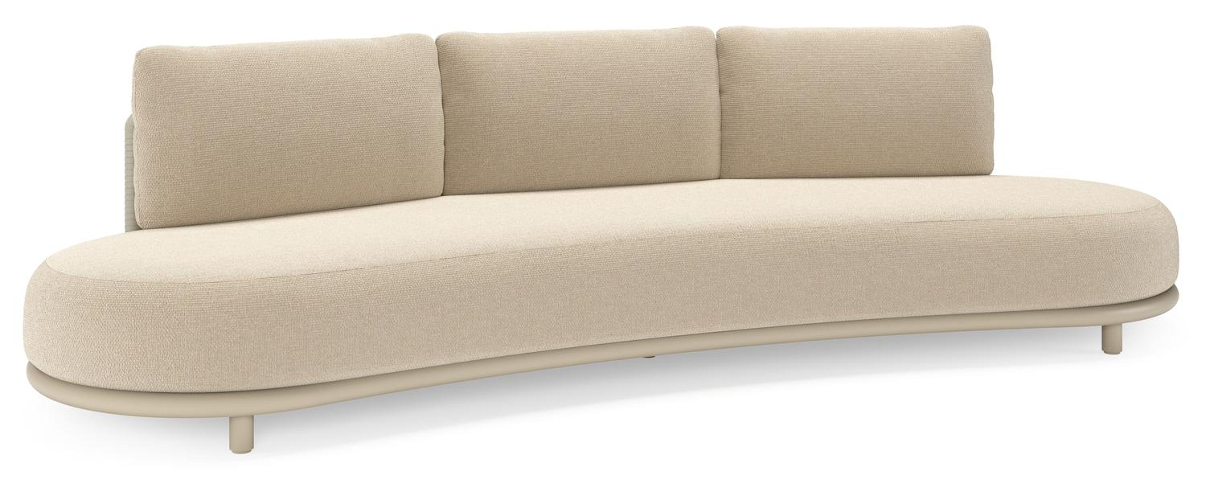 Lomano loungebank in beige aluminium en beige verticaal geweven luxe vlakke rope met Althea Chalk all weather cosytica