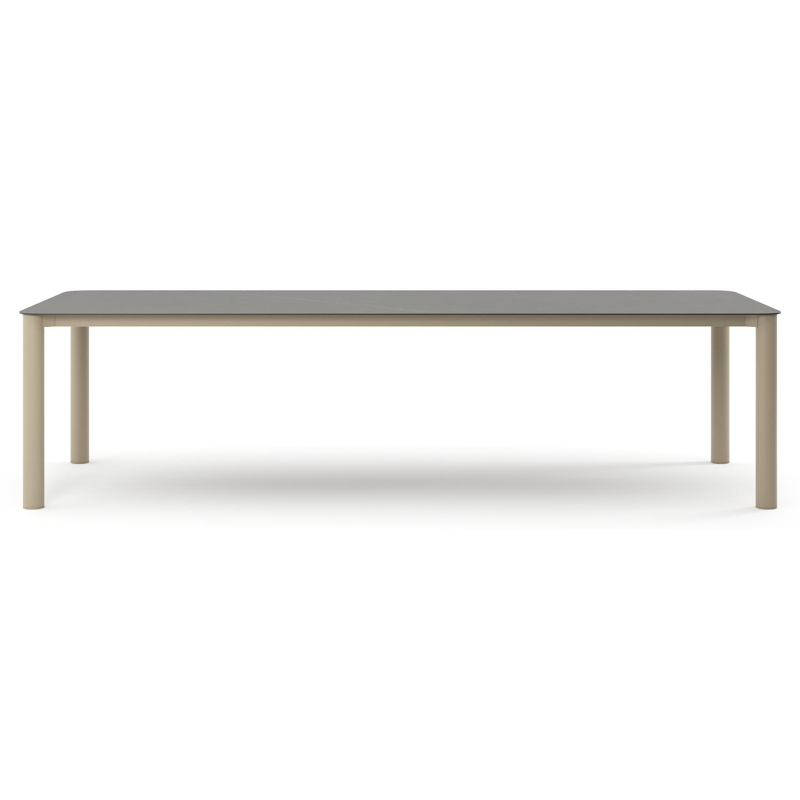 Table de jardin Orso rectangulaire arrondi en aluminium beige et céramique pleine Calatorao - Lg. 290 x Lrg. 110 x Haut. 74.5 cm