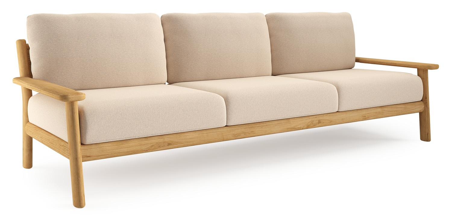 Amaro loungebank in teak met heritage papyrus all weather sunbrella® luxe kussen