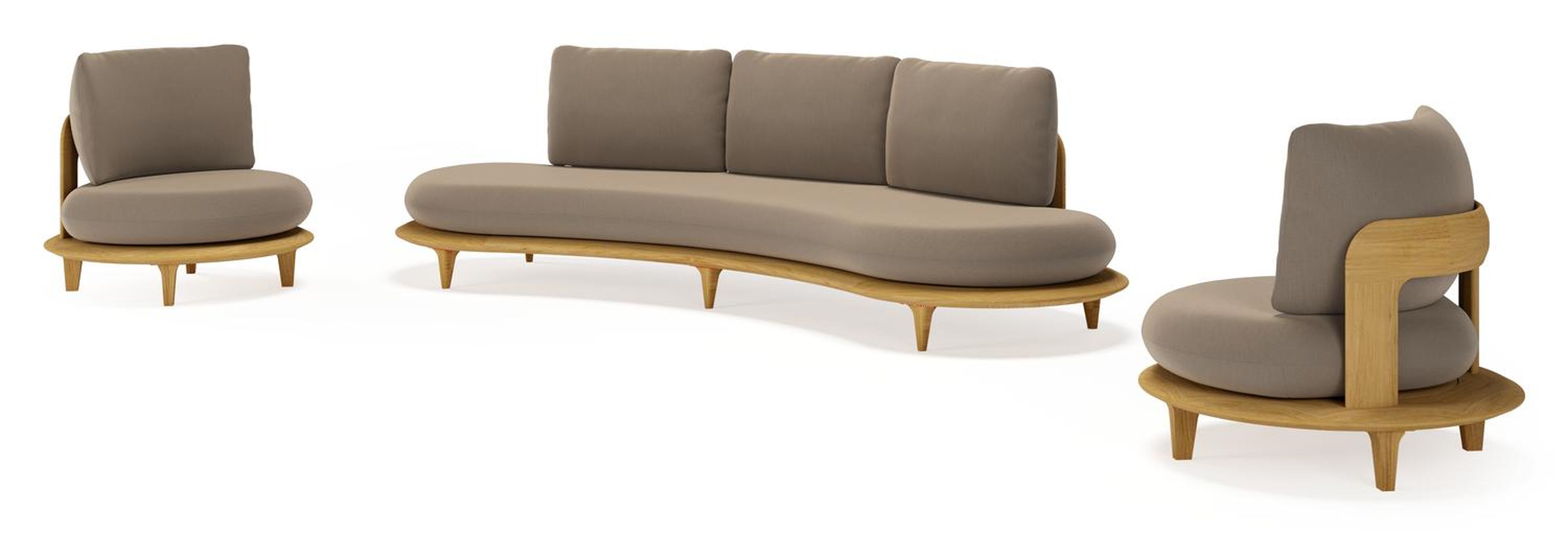 Salon de jardin Bomero en teck et coussins en all weather sunbrella® luxe natte heather grey