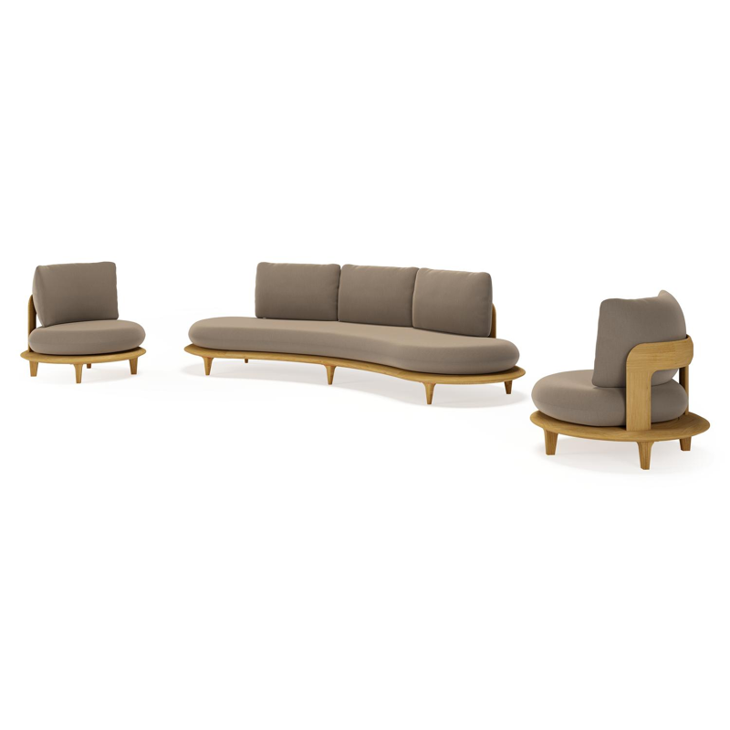 Bomero loungeset in teak met natte heather grey all weather sunbrella® luxe kussen