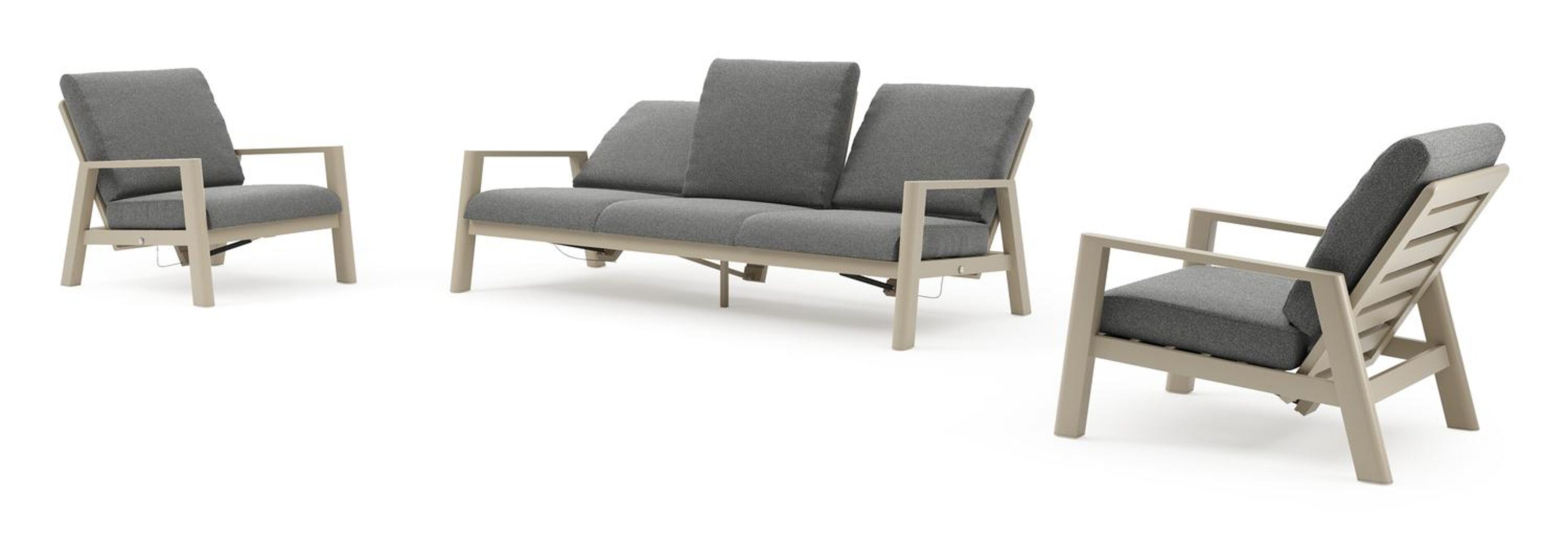 Cirello loungeset in zwart aluminium met catania black all weather cosytica kussen